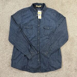 Nine West Denim Button Up‎ Shirt Size M Blue Long Sleeve Western Workwear
